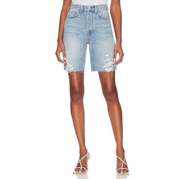 Grlfrnd 'Quinn' Blue Cotton High Rise 90'S Short Size 27 - Picture 1 of 5